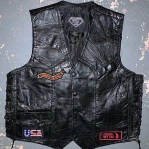 Men’s large genuine leather biker patch vest